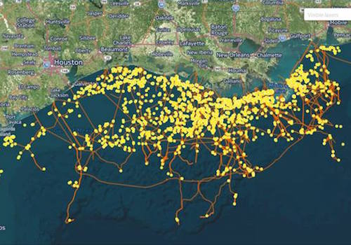 Gulf of Mexico oil and gas platforms and pipelines by SkyTruth/Facebook