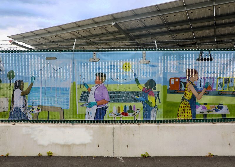 School mural outside an energy storage site in the Bronx/NineDot Energy
