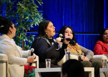 Youth knowledge keeper Serena Mendizabal addresses the AFN National Climate Gathering in Calgary/Photo by Jody MacPherson